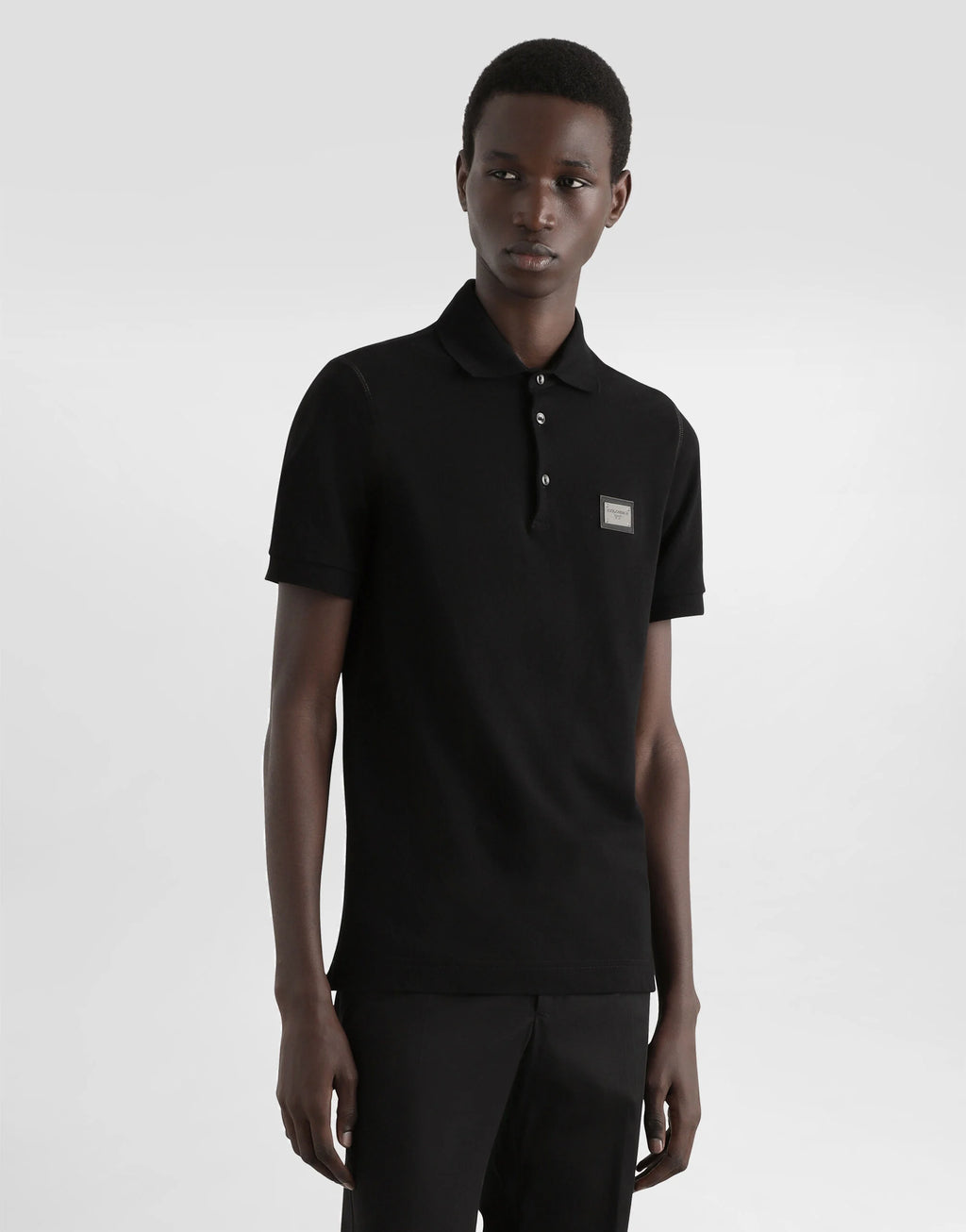 Cotton piqué polo-shirt with branded tag