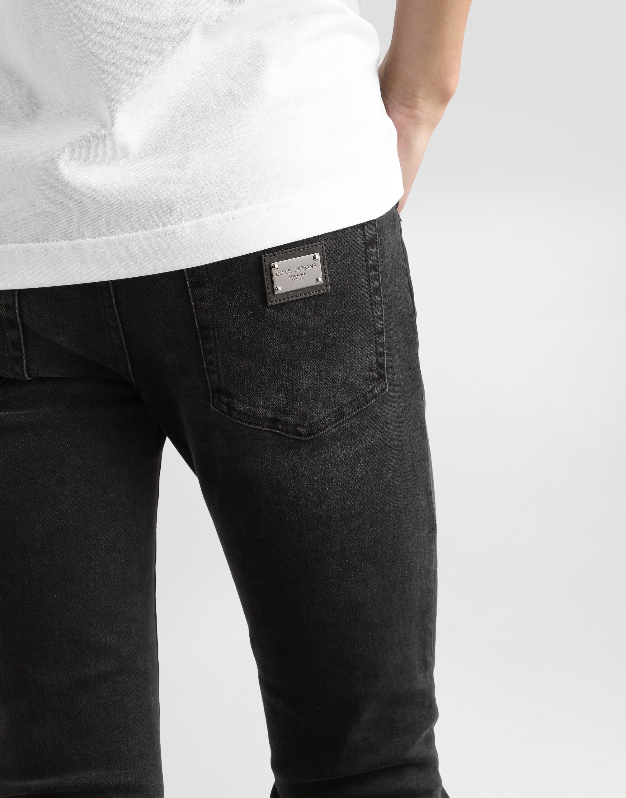 Gray wash skinny stretch jeans