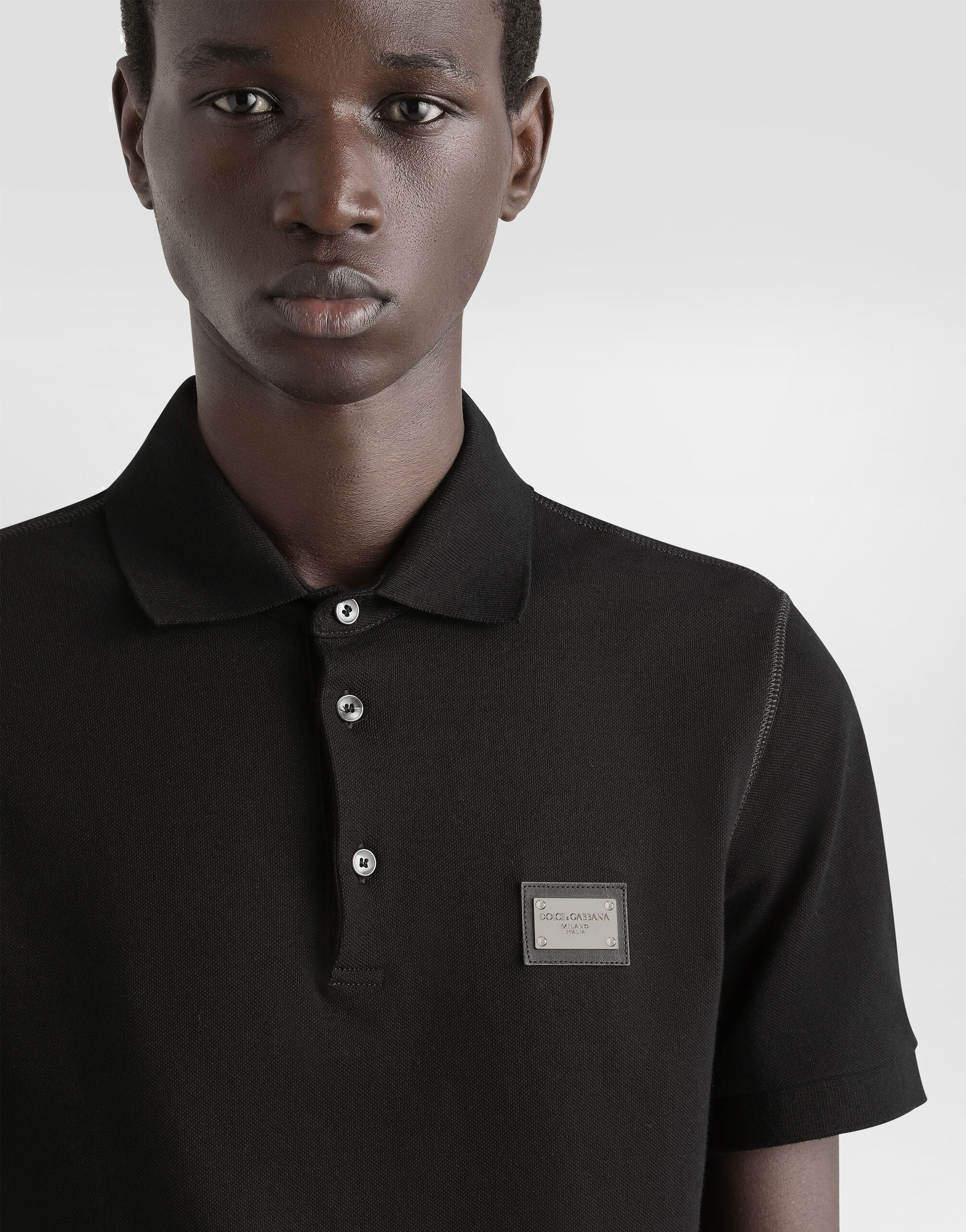 Cotton piqué polo-shirt with branded tag