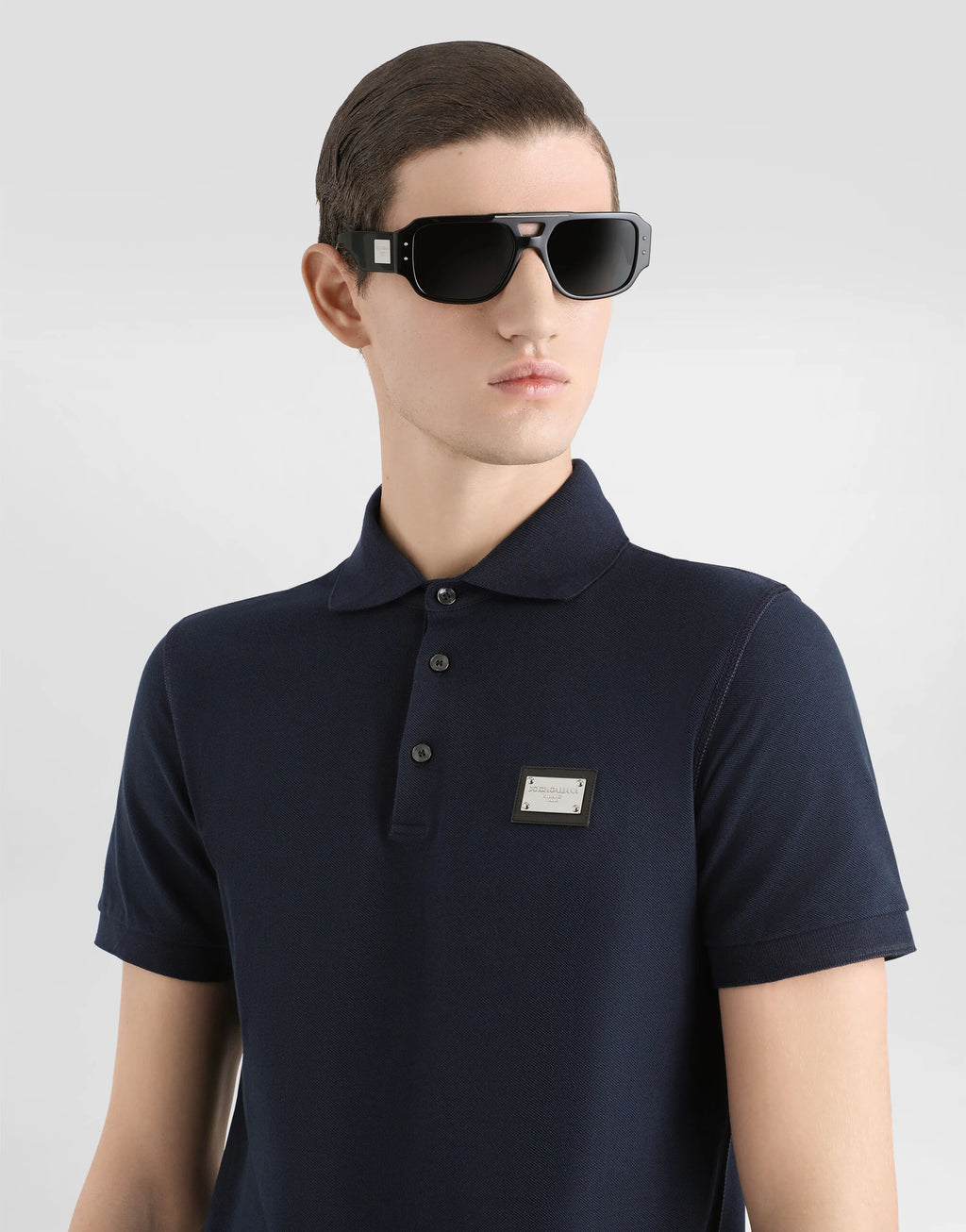 Cotton piqué polo-shirt with branded tag