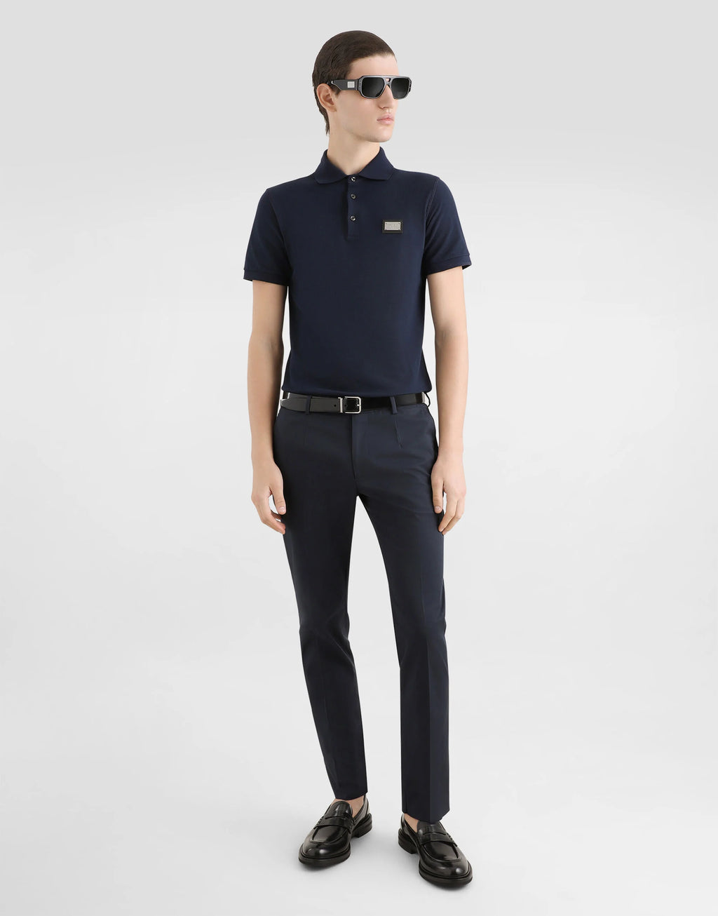 Cotton piqué polo-shirt with branded tag